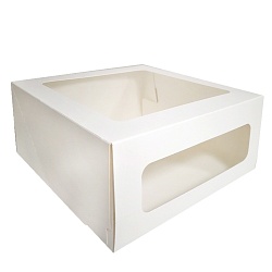 Коробка для торта 2 окна 26 см*26 см*10 см белая